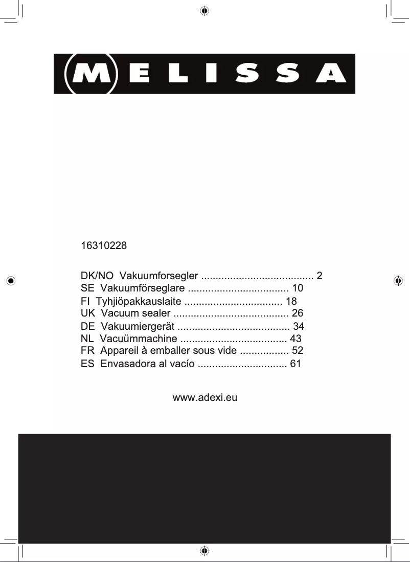 Page 1 de la notice Manuel utilisateur Melissa 16310228
