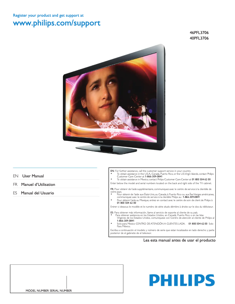 Image de la première page du manuel de l'appareil 40PFL3706
