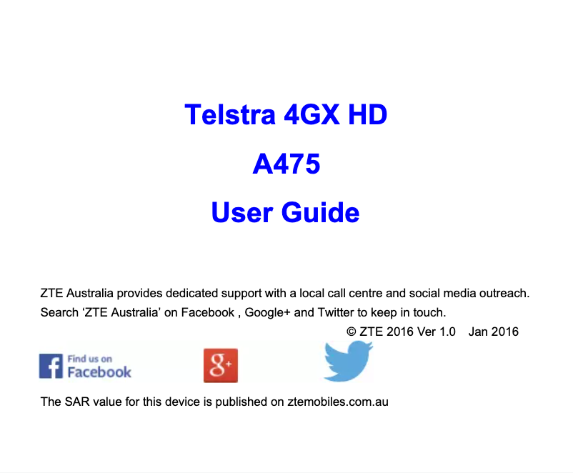 Page 1 de la notice Manuel utilisateur ZTE Telstra 4GX HD
