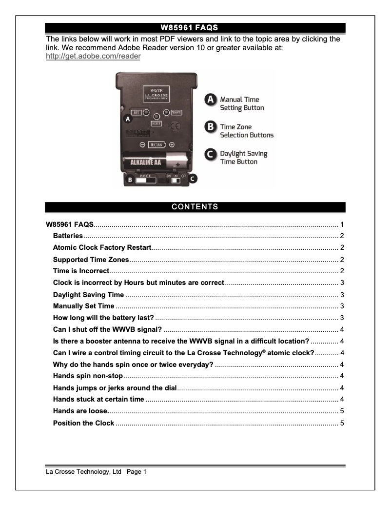 Page 1 de la notice FAQ La Crosse Technology W85961