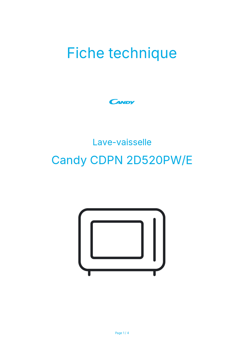 Page n°1 - Fiche technique Candy CDPN 2D520PW/E