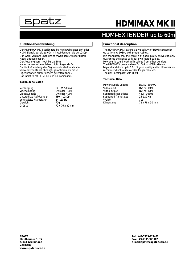 Image de la première page du manuel de l'appareil HDMIMAX