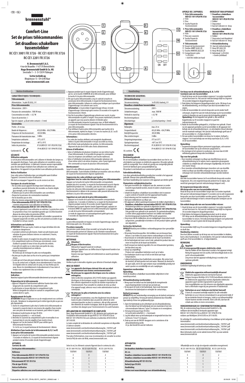 Page 1 de la notice Manuel utilisateur Brennenstuhl Comfort-Line RC CE1 2201