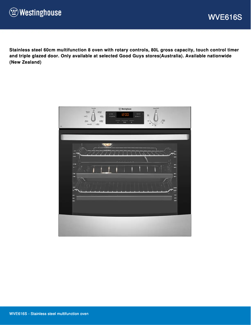 Page n°1 - Fiche technique Westinghouse WVE616S
