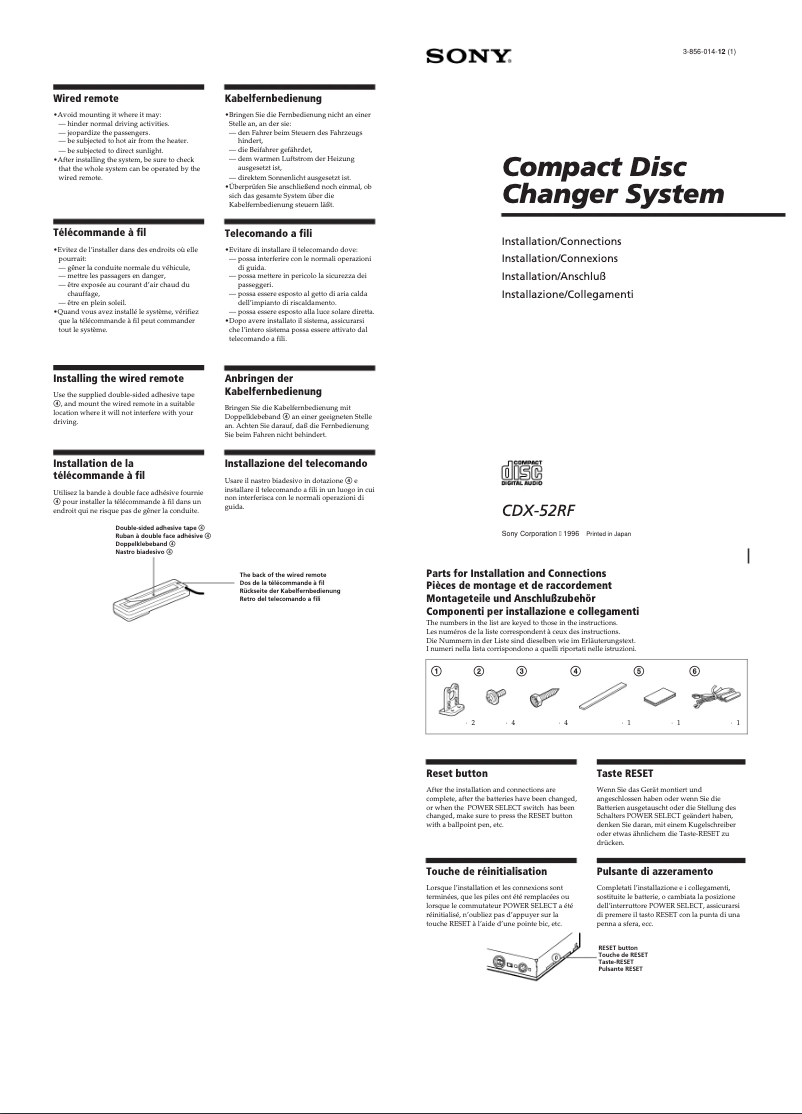 Imagen de la primera página del manual del dispositivo CDX-52RF