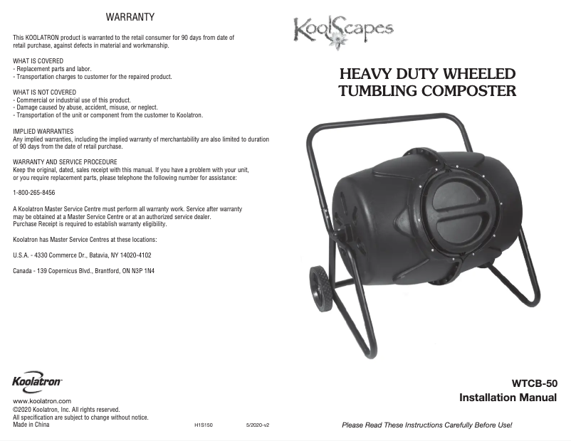 Page n°1 - Manuel utilisateur KoolScapes WTCB-50