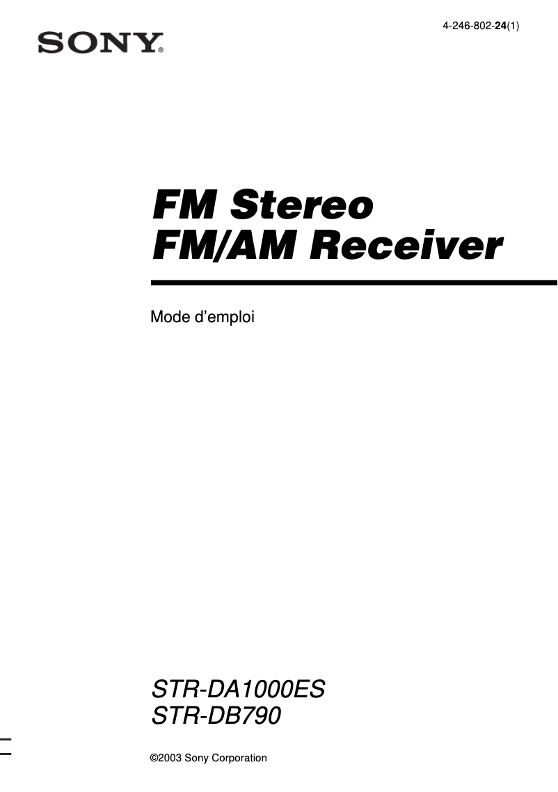 Page 1 de la notice Manuel utilisateur Sony STR-DB790