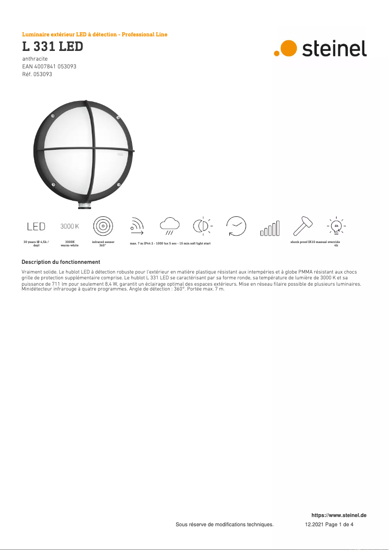 Page n°1 - Fiche technique Steinel L 331 LED