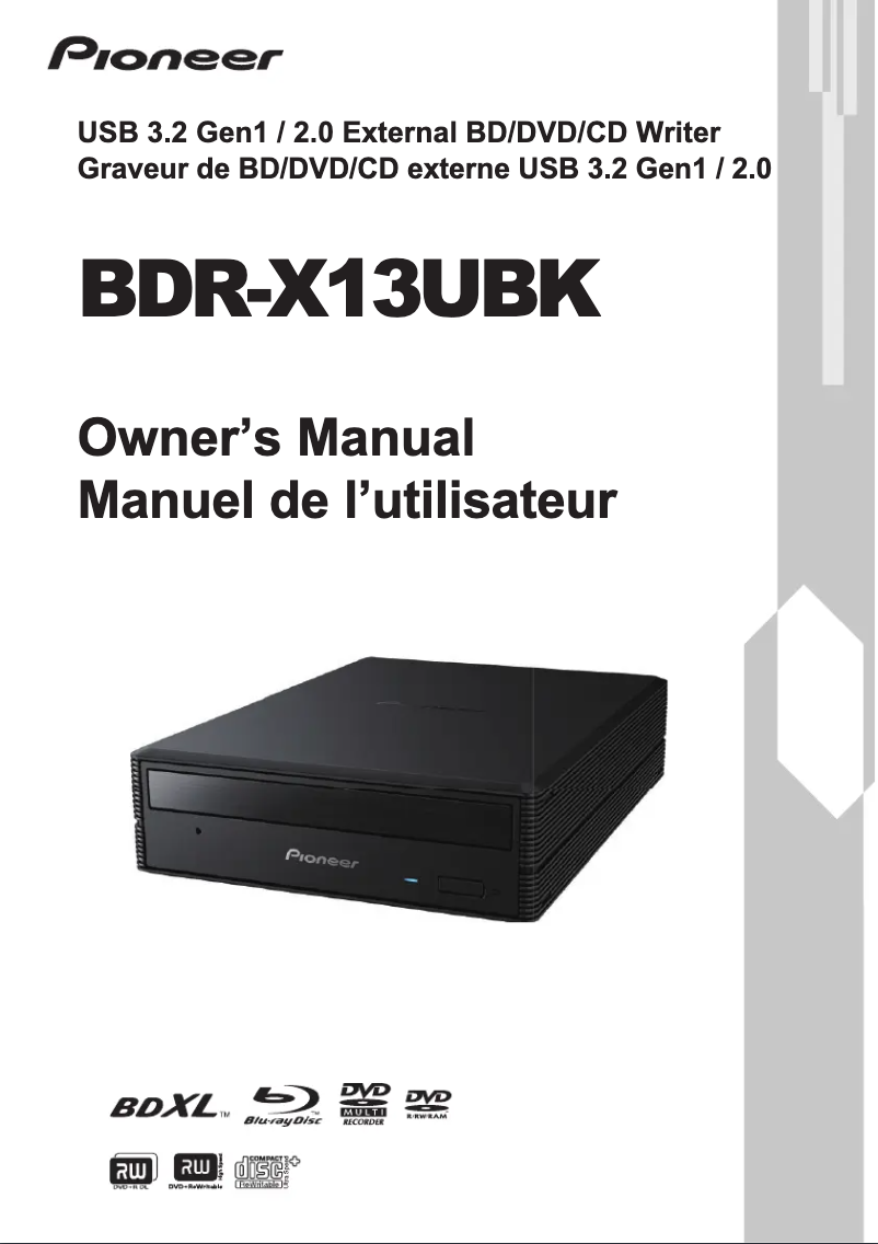Page 1 de la notice Manuel utilisateur Pioneer BDR-X13UBK