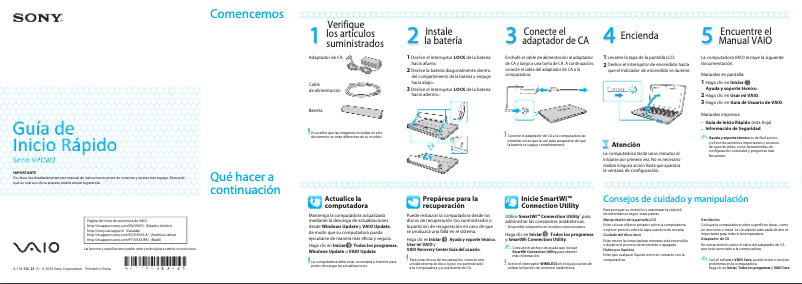 Página 1 del manual Guía de instalación Sony Vaio VPCW211AX