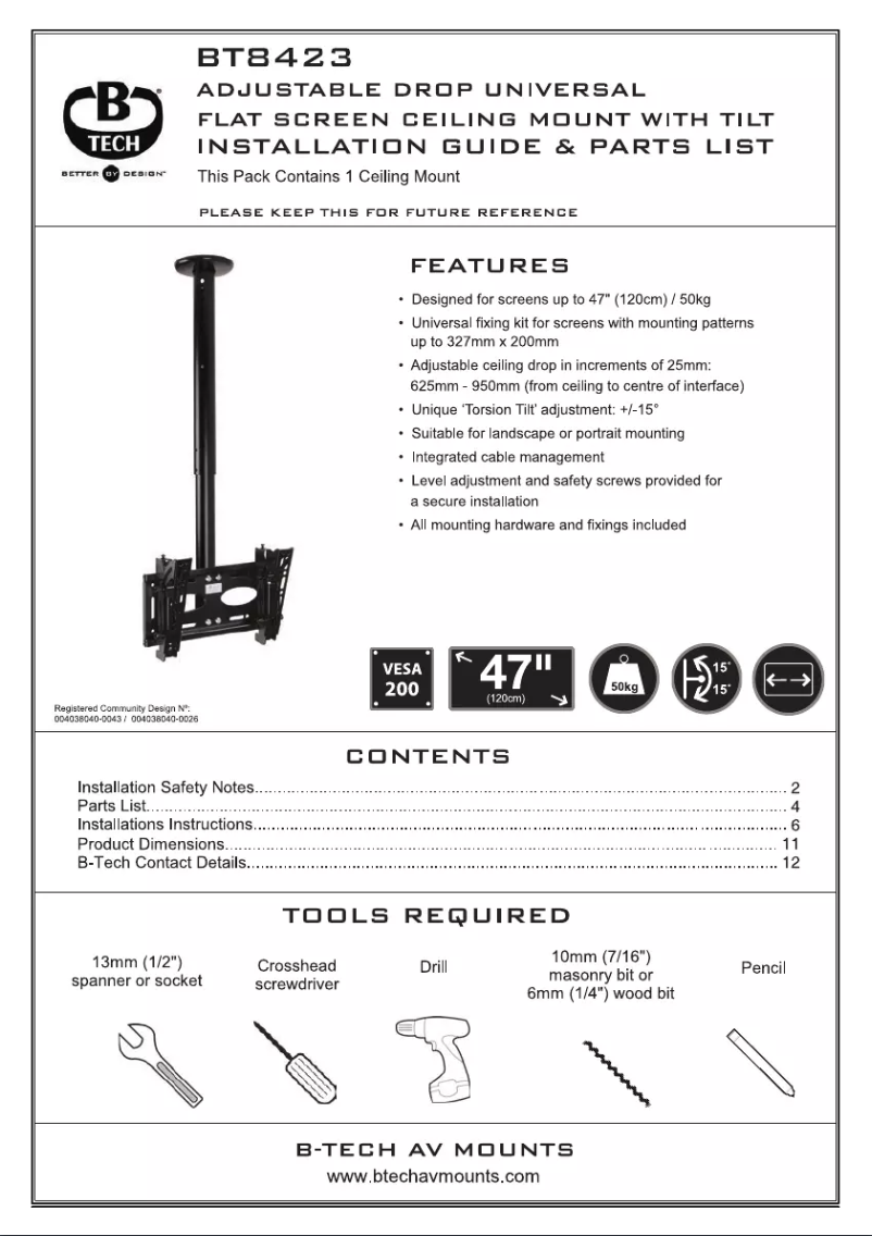 Page n°1 - Manuel utilisateur B-Tech BT8423