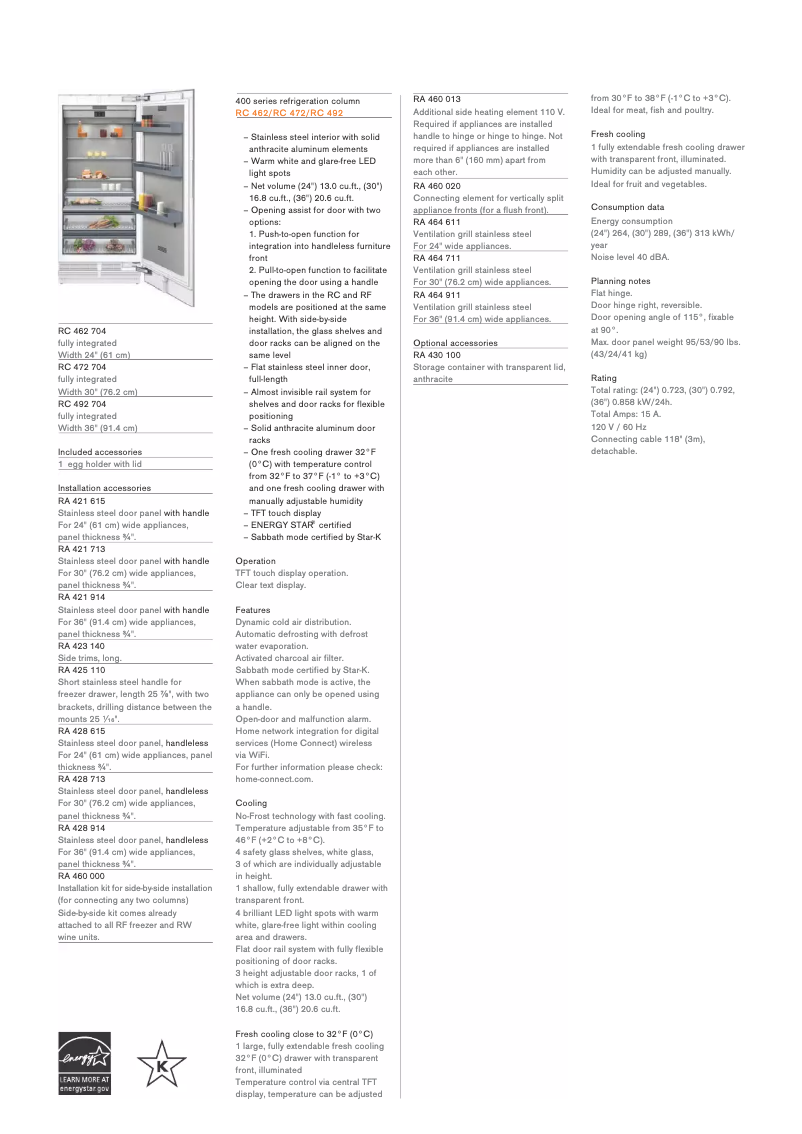 Página 1 del manual Ficha técnica Gaggenau RC462704