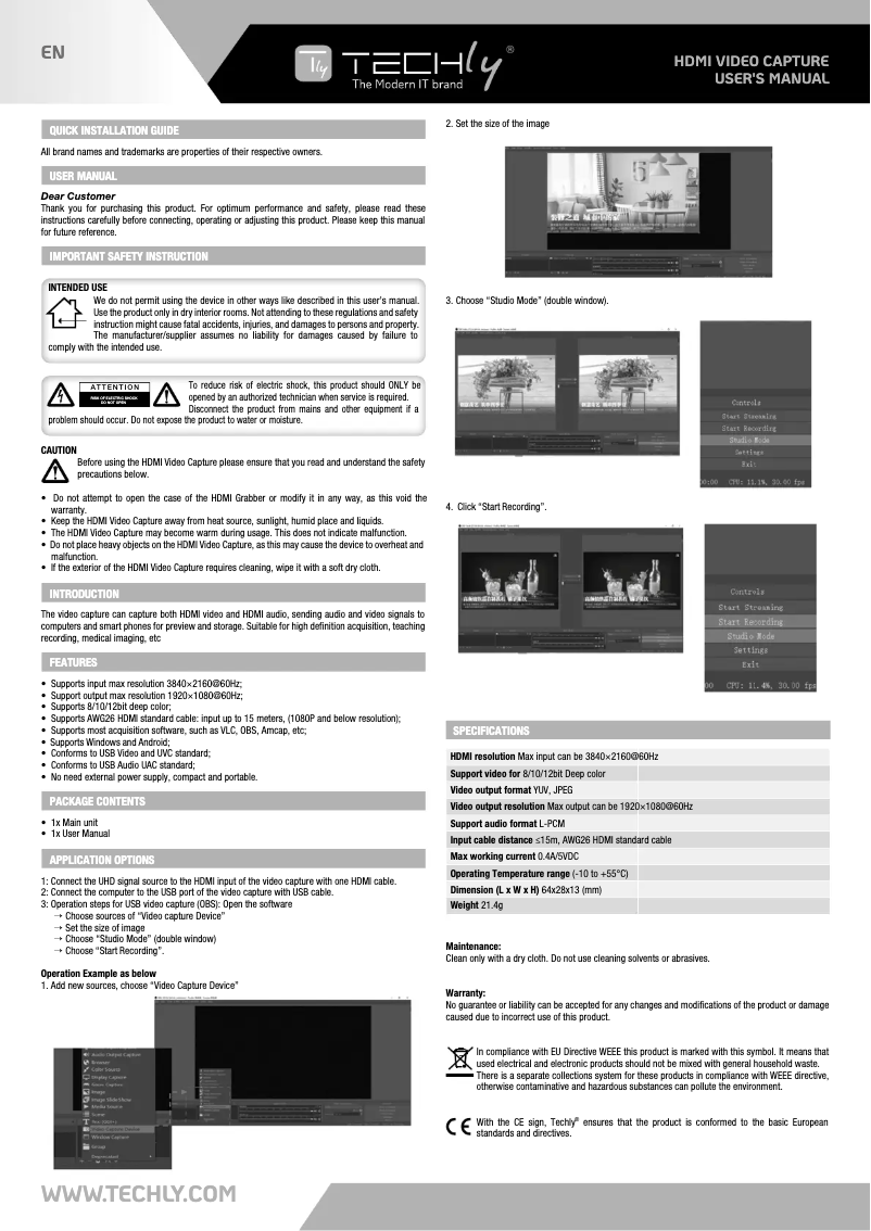 Page 1 de la notice Manuel utilisateur Techly I-USB-VIDEO-1080TY