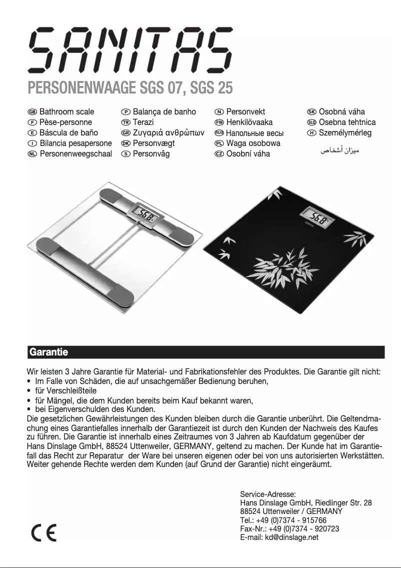 Page n°1 - Manuel utilisateur Sanitas SGS 07