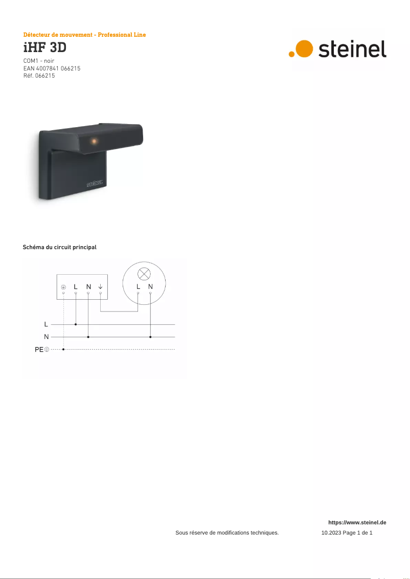 Página 1 del manual Diagrama de cableado Steinel iHF 3D COM1