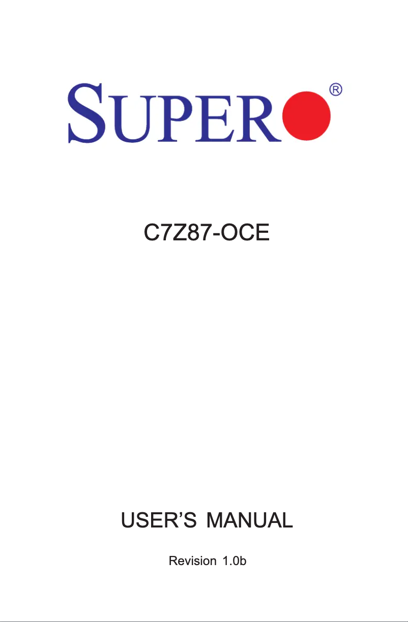 Page n°1 - Manuel utilisateur Supermicro C7Z87-OCE