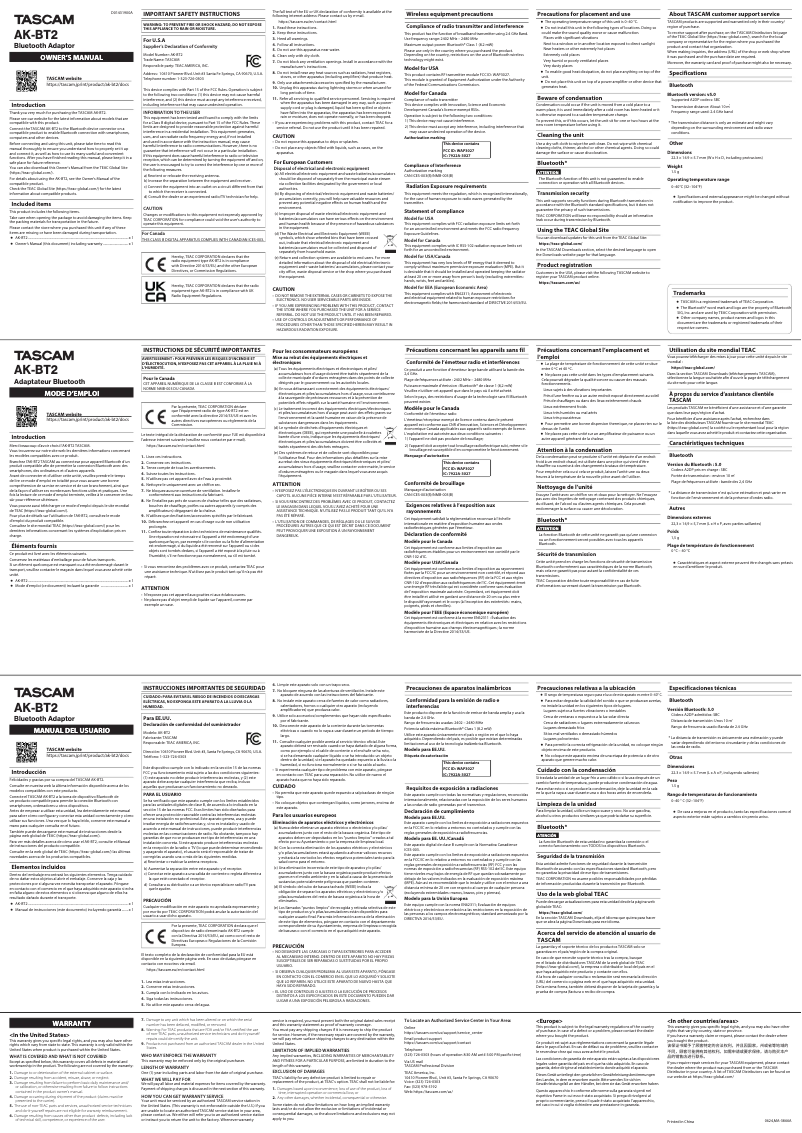 Image de la première page du manuel de l'appareil AK-BT2