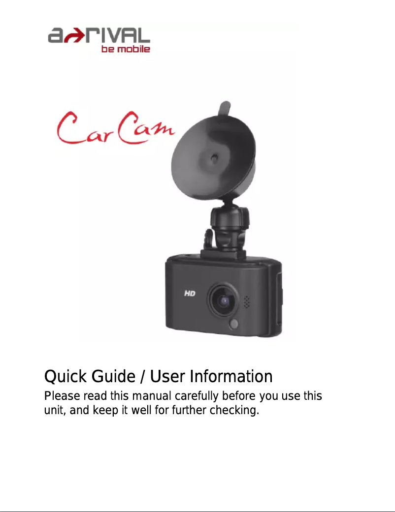 Page 1 de la notice Manuel utilisateur A-Rival CarCam