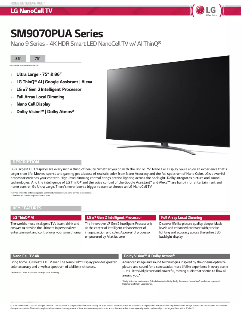 Page 1 de la notice Manuel utilisateur LG SM9070PUA