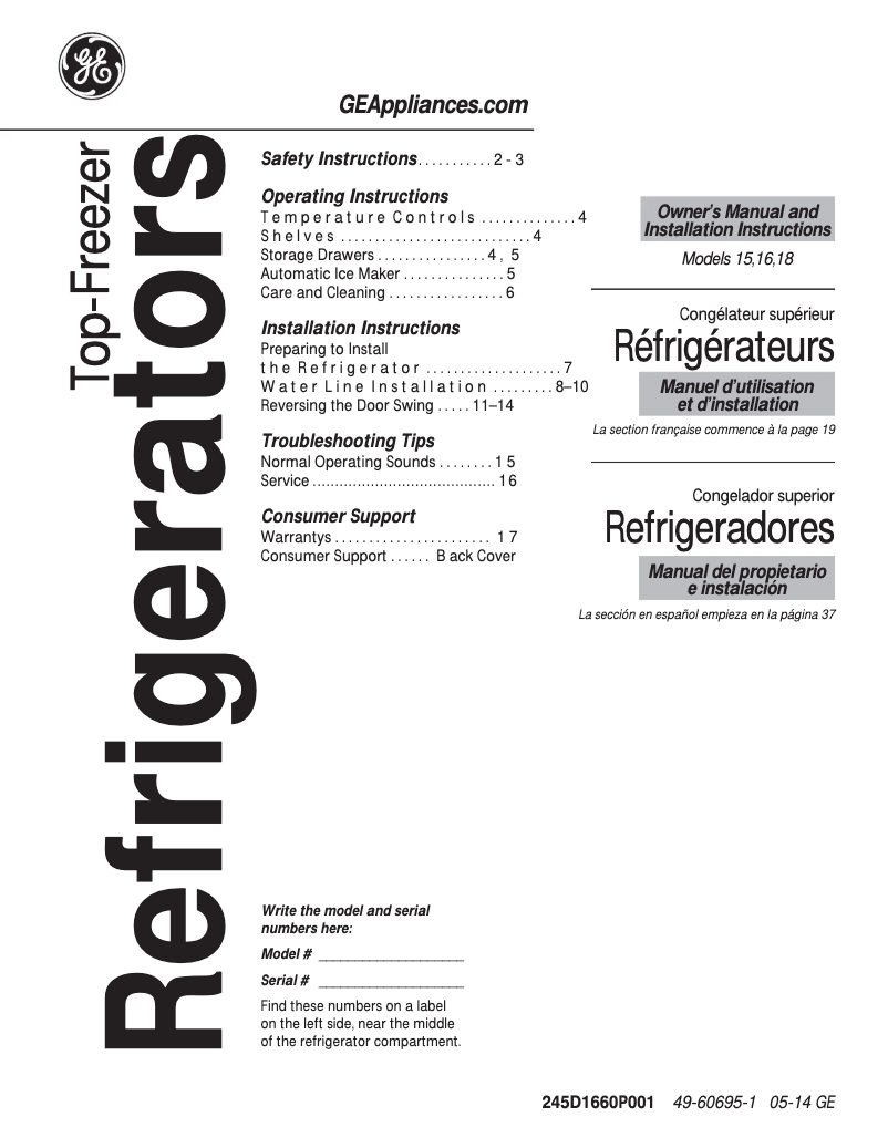 Page 1 de la notice Mode d'emploi GE GIE18GTHWW
