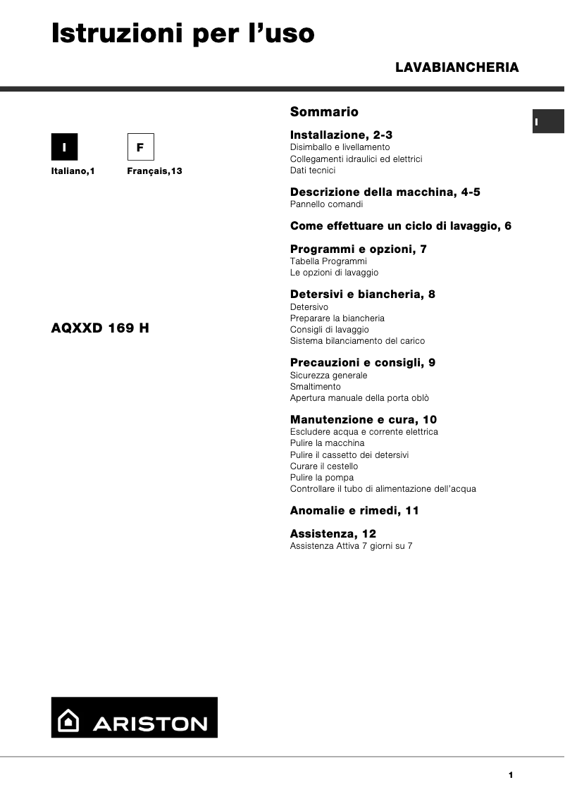 Page n°1 - Manuel utilisateur Ariston Thermo AQXXD169H