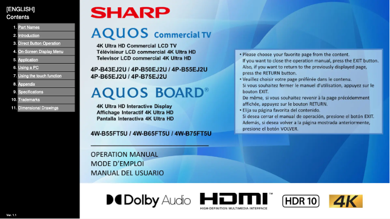 Page 1 de la notice Manuel utilisateur Sharp Aquos 4P-B50EJ2U