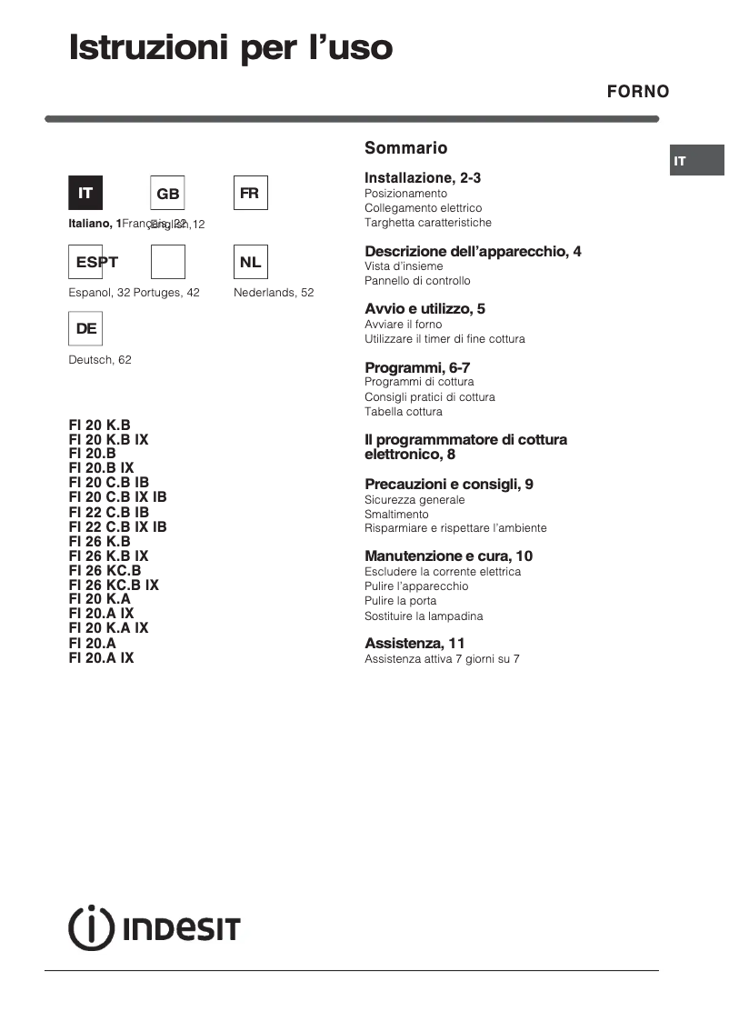 Page 1 de la notice Manuel utilisateur Indesit FI20 B