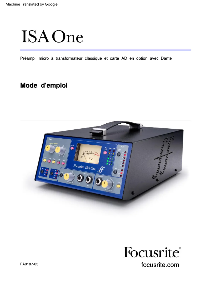 Page n°1 - Manuel utilisateur Focusrite ISA One