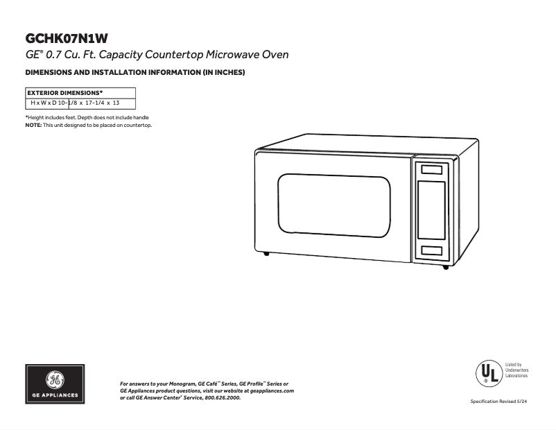 Page 1 of the manual Technical Sheet GE GCHK07N1WSS