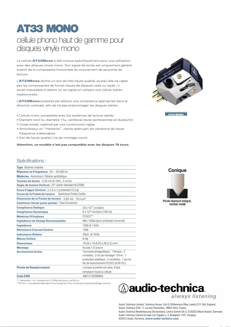 First page image of the manual for AT33MONO