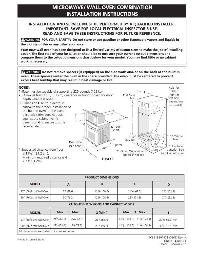 Page 1 de la notice Guide d'installation Frigidaire GLEB30M9ES