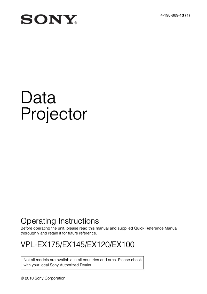 Page n°1 - Manuel utilisateur Sony VPL-EX100