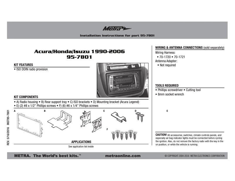 Page n°1 - Manuel utilisateur Metra 95-7801