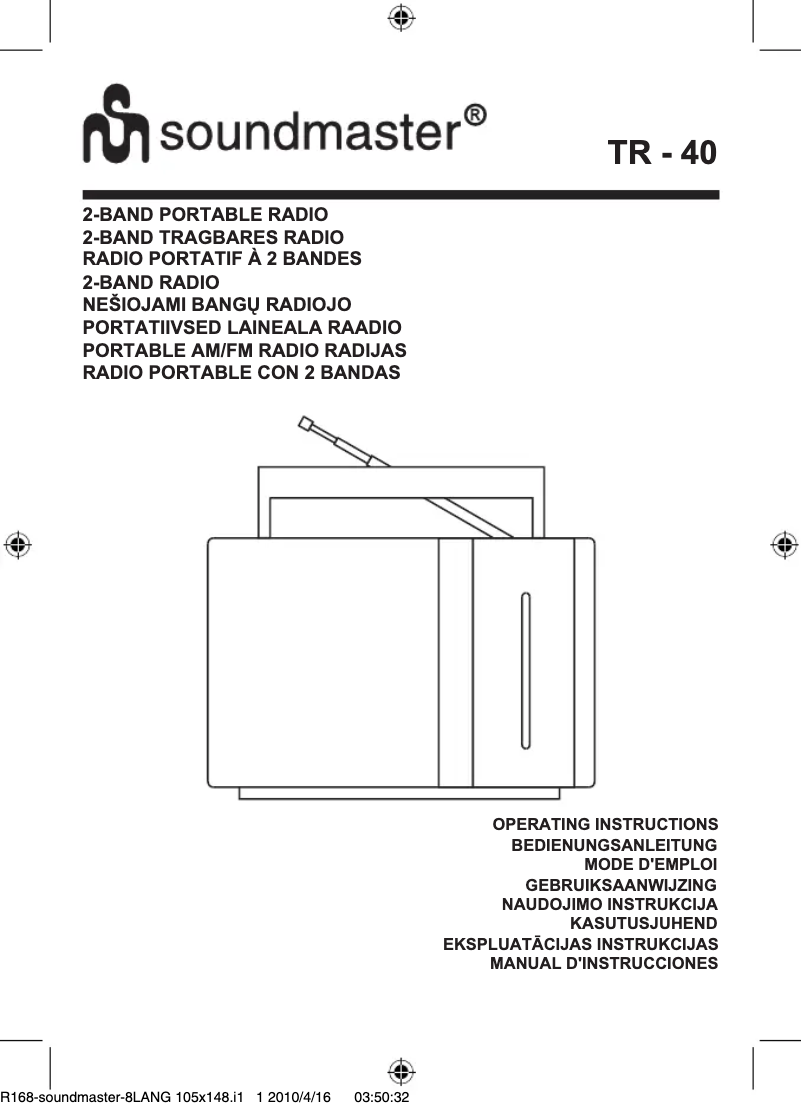Page 1 de la notice Manuel utilisateur Soundmaster TR40