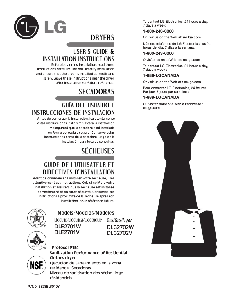 Page 1 de la notice Manuel utilisateur LG DLE2701V