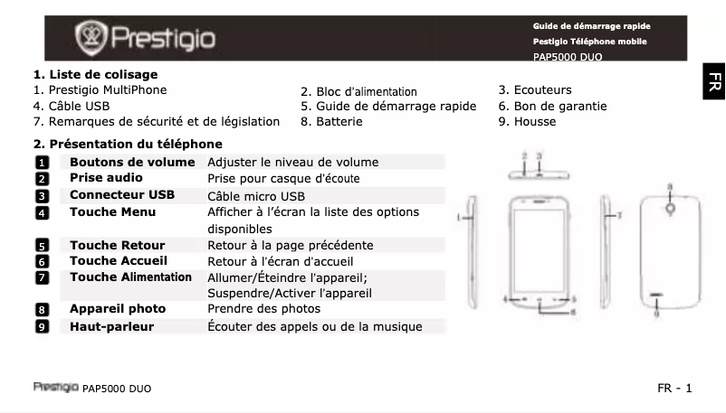 Page n°1 - Manuel utilisateur Prestigio MultiPhone 5000 DUO