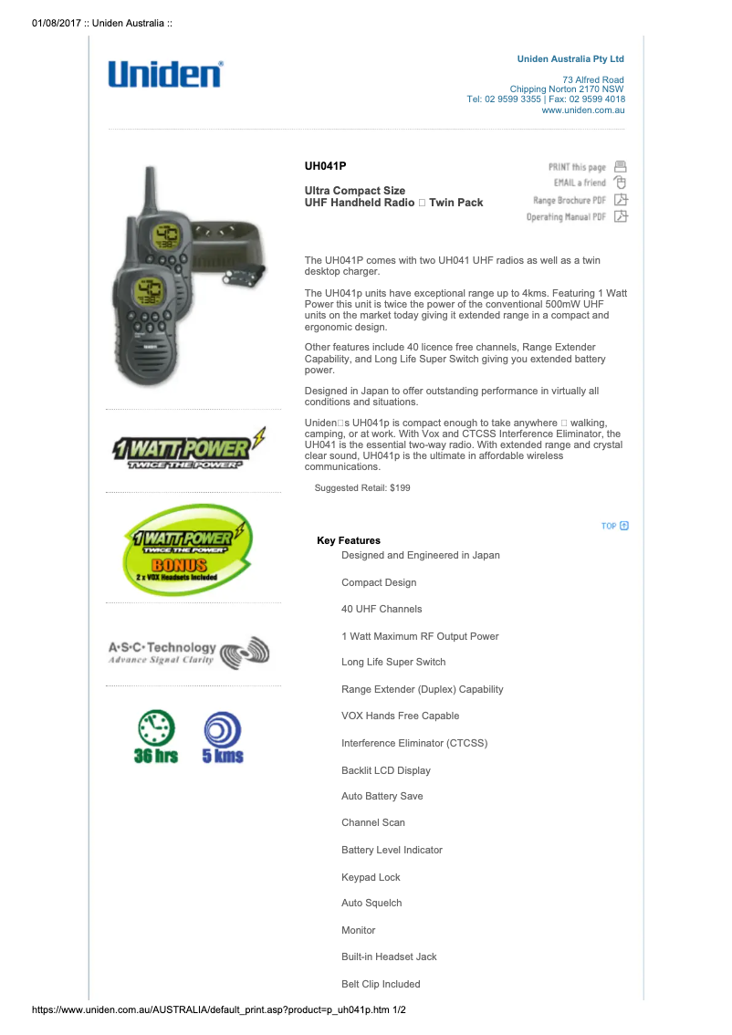 Image de la première page du manuel de l'appareil UH041P