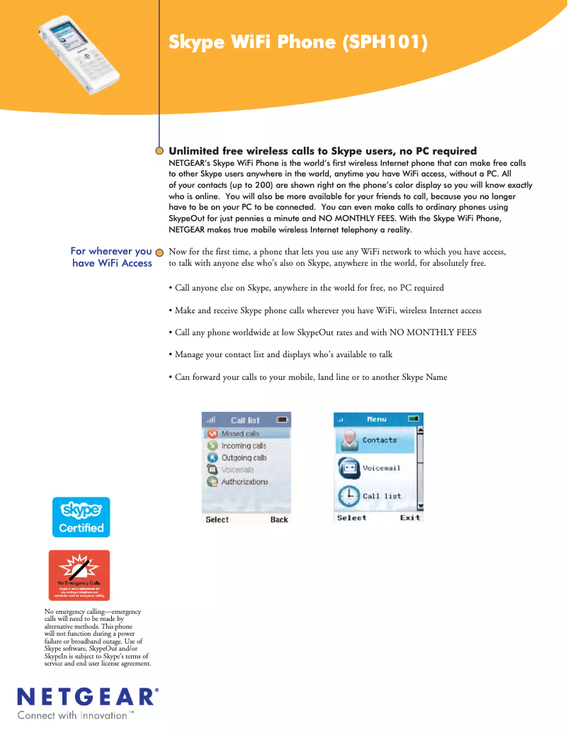 Página 1 del manual Ficha técnica Netgear SPH101