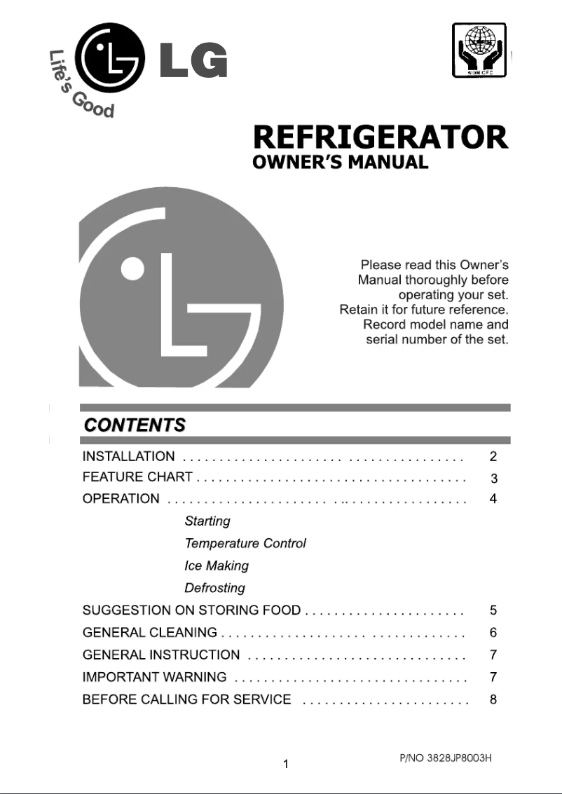 Page 1 de la notice Manuel utilisateur LG GN-191R