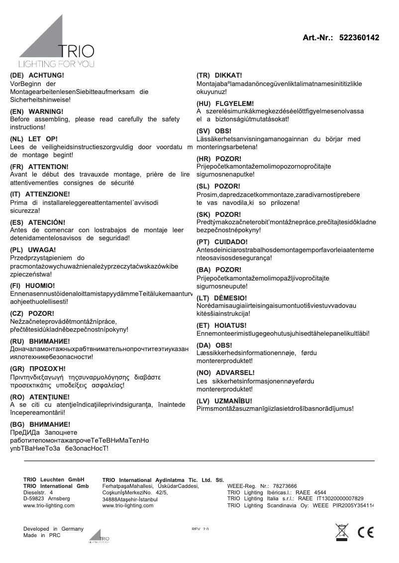 Page 1 de la notice Manuel utilisateur Trio Lighting Logone 522360142