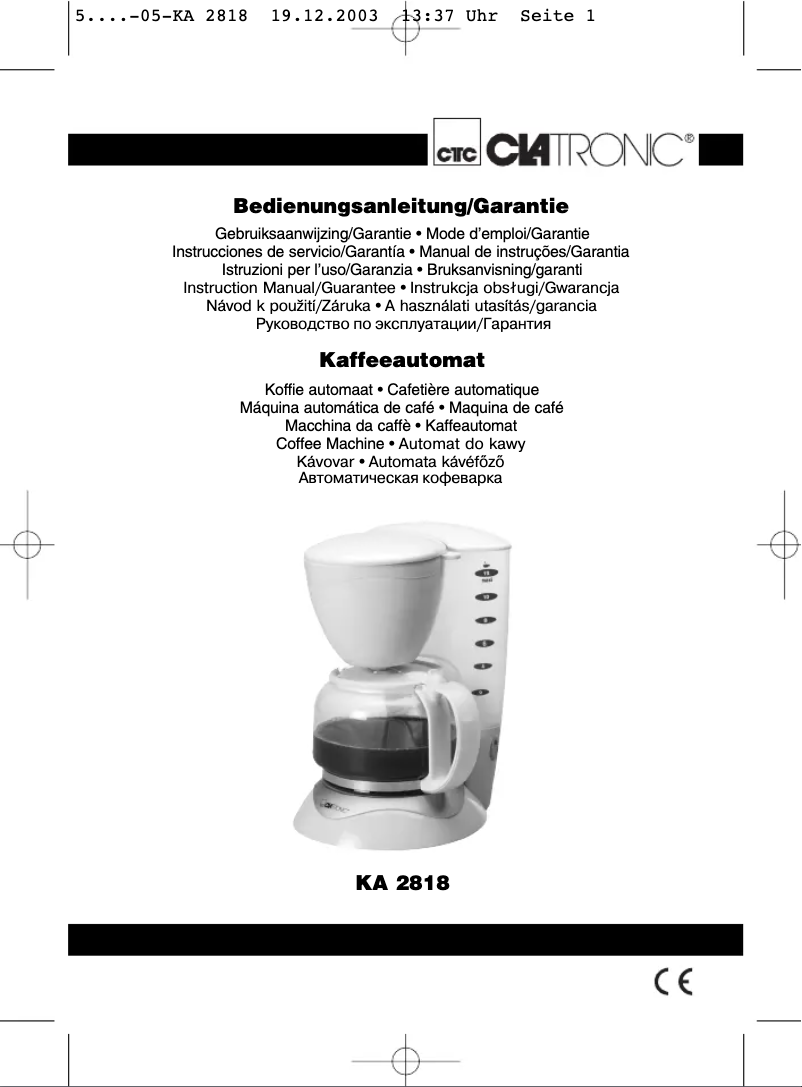 Page 1 de la notice Manuel utilisateur Clatronic KA 2818