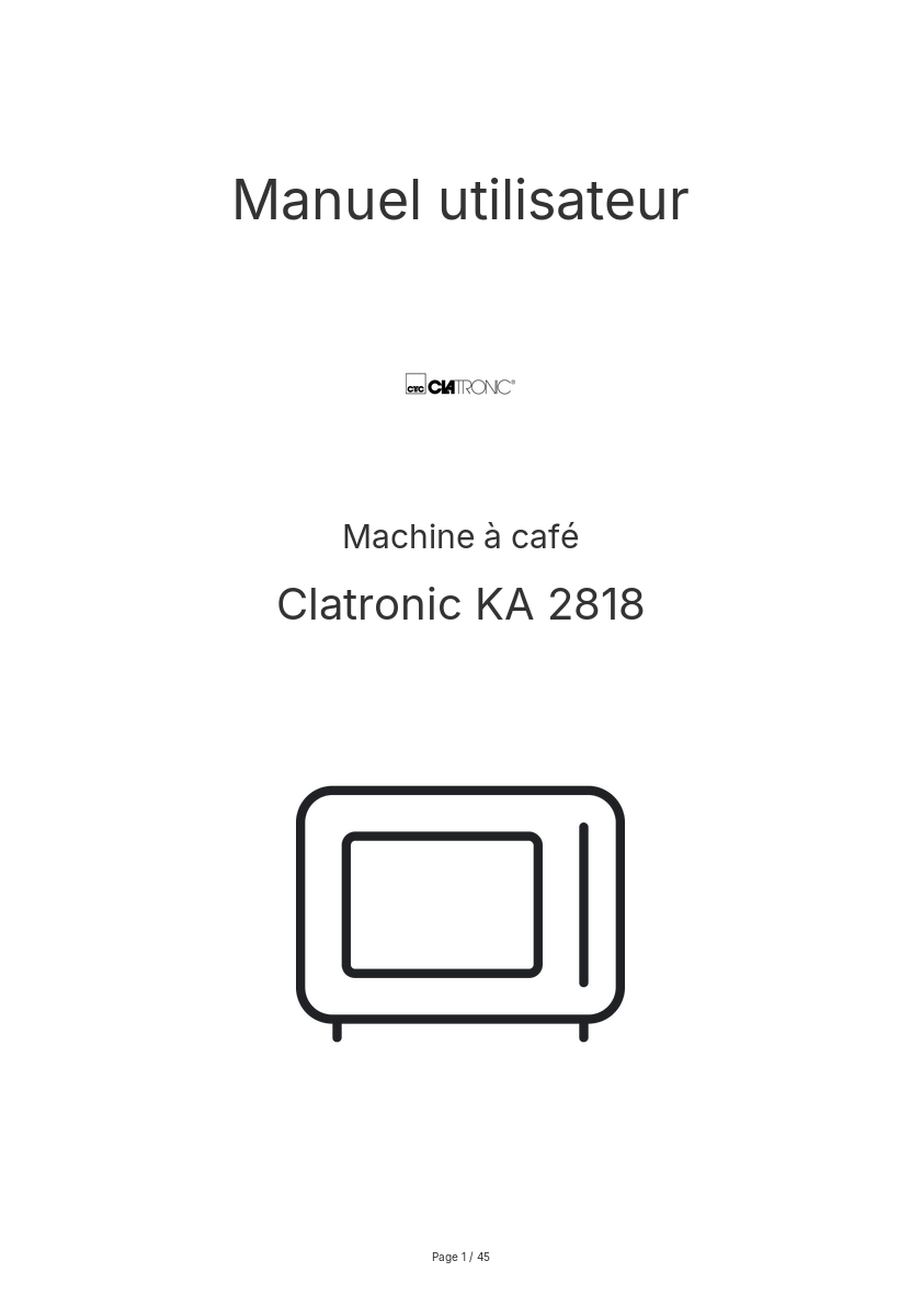 Page n°1 - Manuel utilisateur Clatronic KA 2818