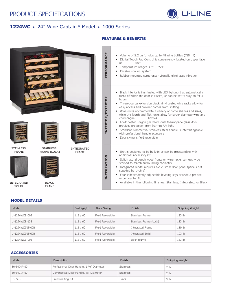 Page 1 de la notice Fiche technique U-Line U-1224WCS-13B