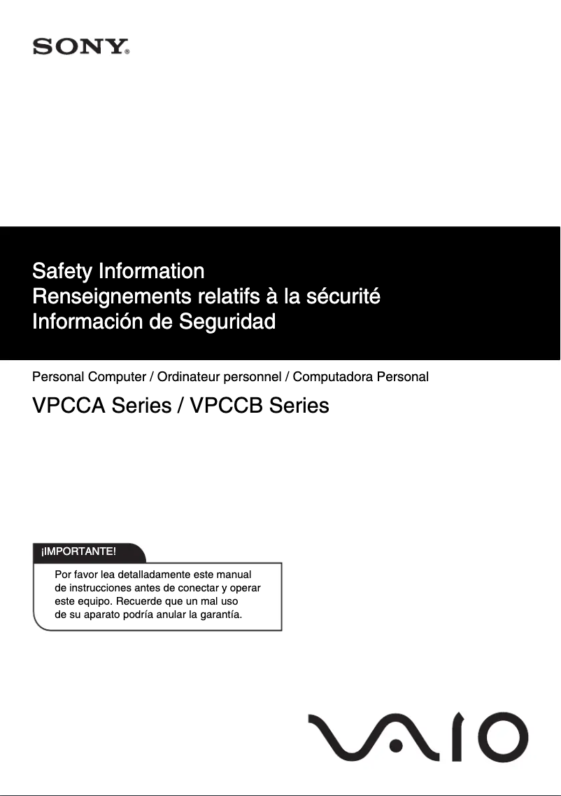 Página 1 del manual Instrucciones de seguridad Sony Vaio VPCCA22FX