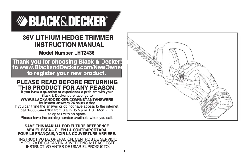 Page n°1 - Manuel utilisateur Black & Decker LHT2436