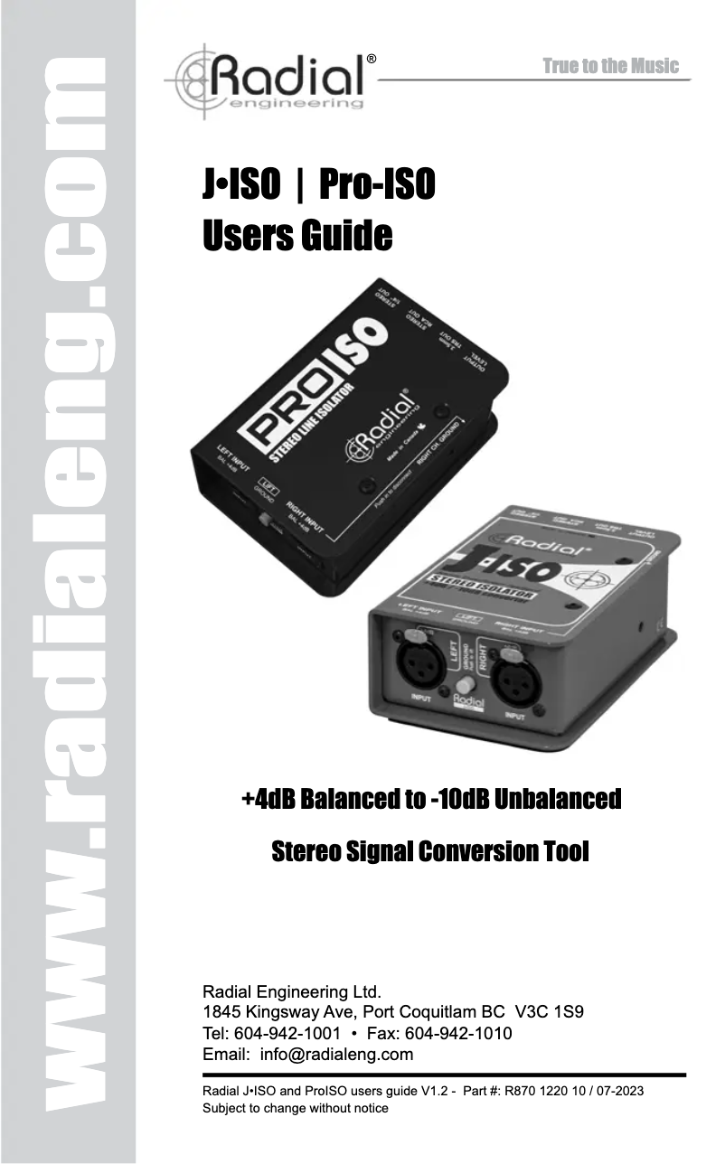 Page n°1 - Manuel utilisateur Radial Engineering J-Iso