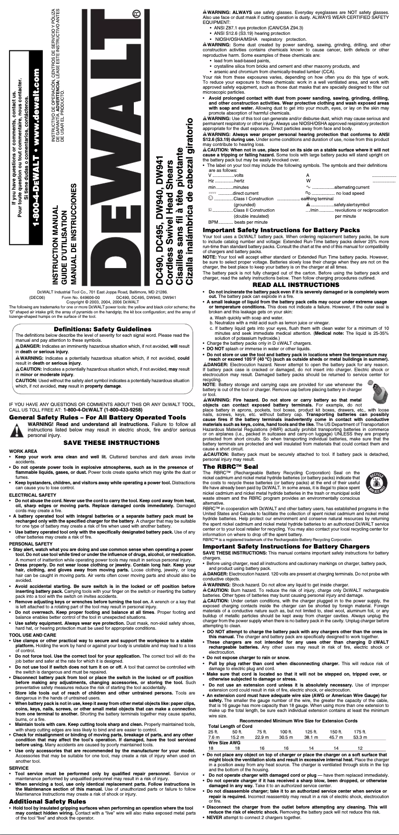 Page 1 de la notice Manuel utilisateur DeWalt DC490