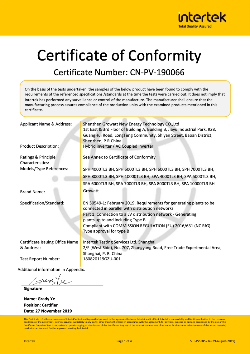 Page 1 de la notice Guide d'installation Growatt SPA 8000TL3 BH