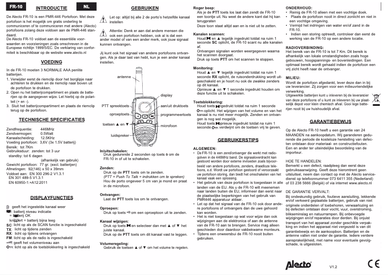 Page 1 de la notice Manuel utilisateur Alecto FR-10