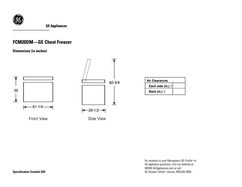 Page 1 de la notice Fiche technique GE FCM20DMWH